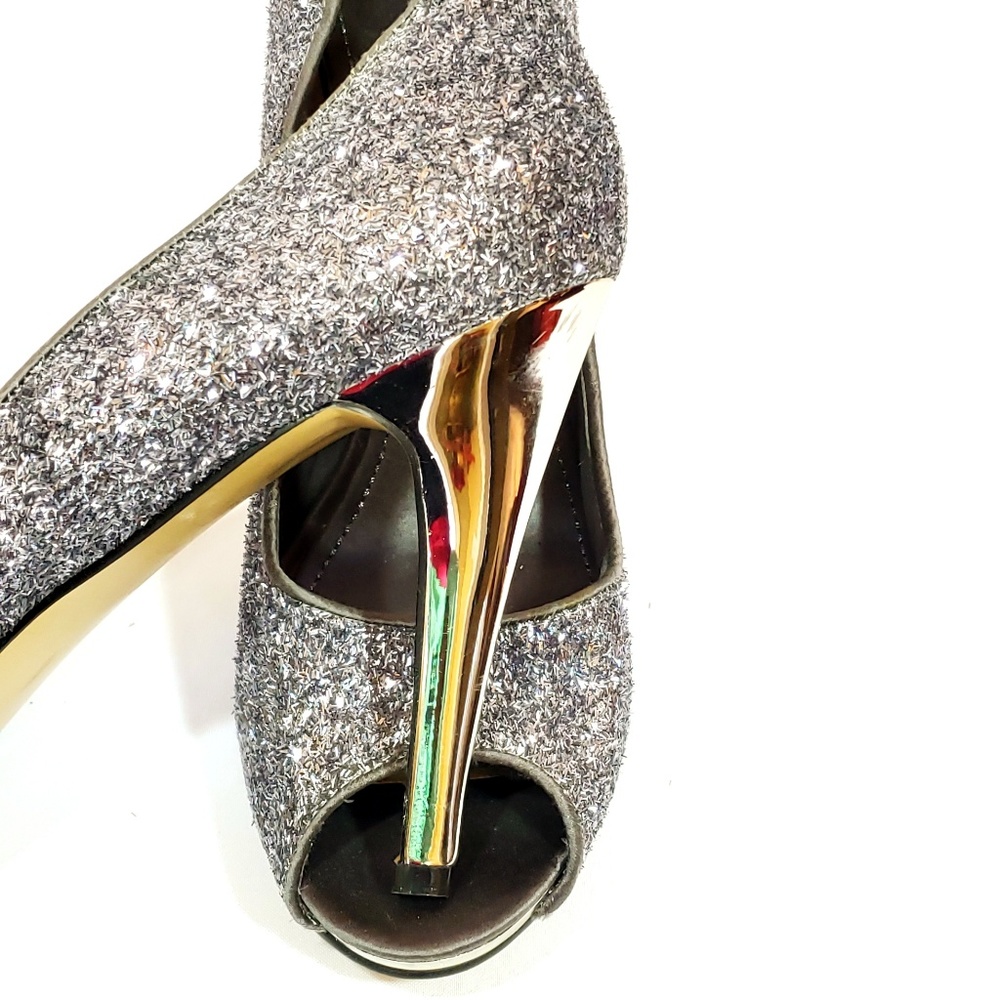 Nine West Sparkly Silver Open Toe Heels